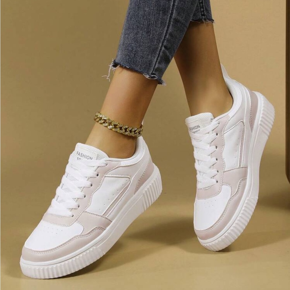 SHEIN White and Beige Sneakers